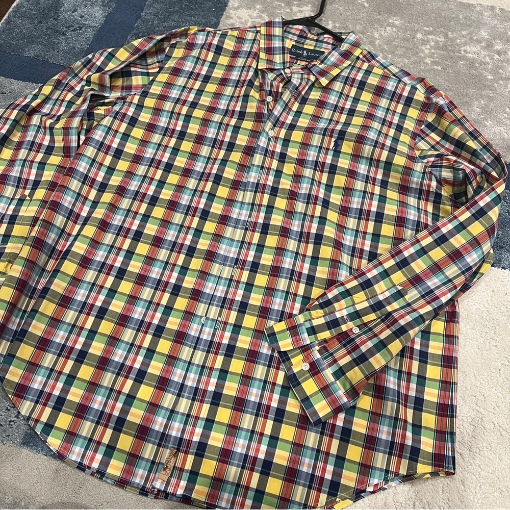 Ralph Lauren Pony Mens 2XL Oxford Shirt Striped Gingham Multicolor